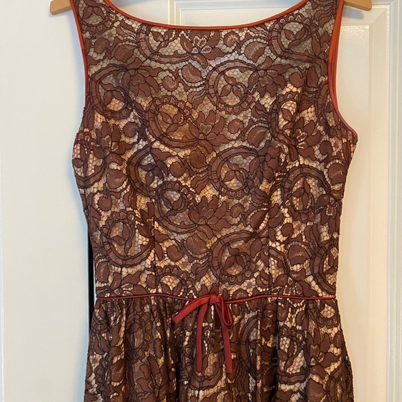 Vintage 50s Dress Lace Brown Illusion Neckline Party Cocktail As-Is XS Fit Flare - Picture 7 of 7